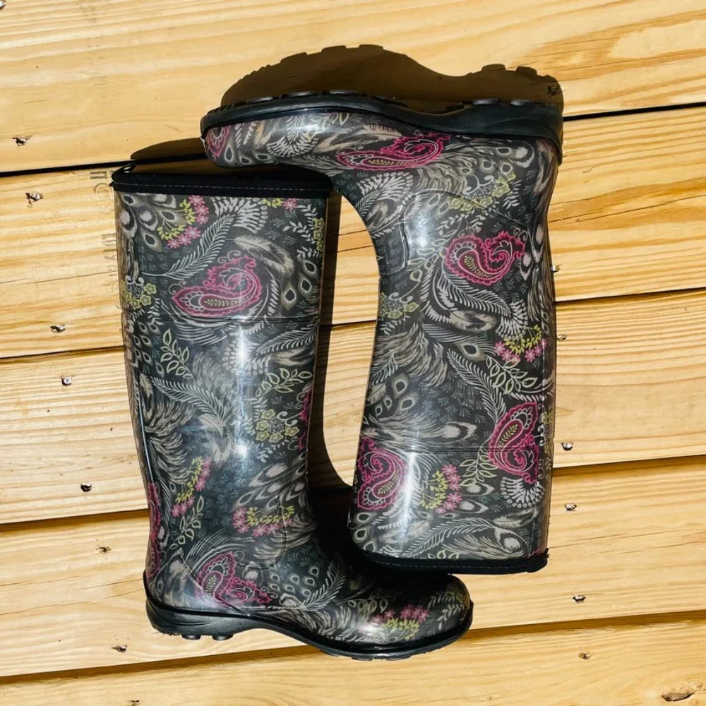EUC Kamik Paisley Rain Boots Women's Size 9 Waterproof Rubber Boots